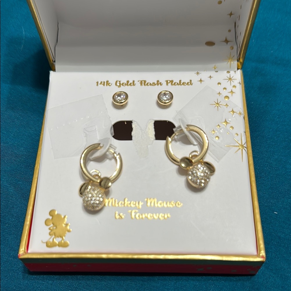 Disney Mickey Mouse 14k flash Plated Earrings Set